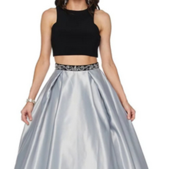 Black-Silver Two Piece Long Dress